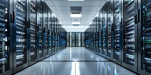 Efficient network engineer ensures optimal performance in contemporary server room with intricate systems. Concept Network Engineering, Optimal Performance, Server Room Management
