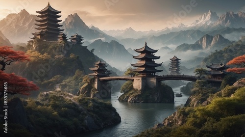 Amazing panorama of old asian village