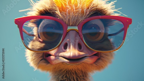 An adorable cartoon ostrich wearing sunglasses (generative AI)