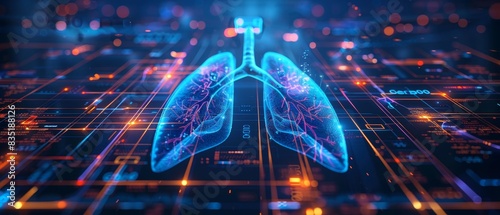 The lungs with the results of an analysis of the data shows a concept of medical technology in health care