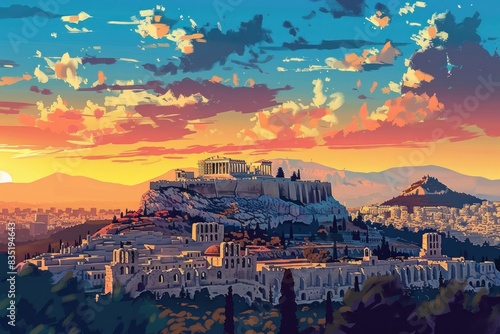 Sunset landscape of Athens, Greece - Parthenon