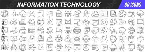 Information technology line icons collection. Big UI icon set in a flat design. Thin outline icons pack. Vector illustration EPS10