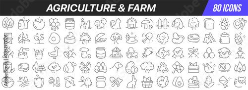 Agriculture and farm line icons collection. Big UI icon set in a flat design. Thin outline icons pack. Vector illustration EPS10