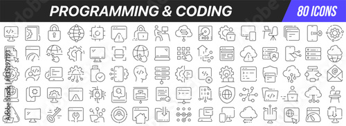 Programming and coding line icons collection. Big UI icon set in a flat design. Thin outline icons pack. Vector illustration EPS10
