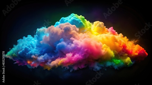 Vibrant rainbow colored cloud floating on black background, Colorful, vibrant, rainbow, cloud, isolated, bright, colorful, spectrum, colorful, fluffy, soft, dreamy, atmospheric, abstract