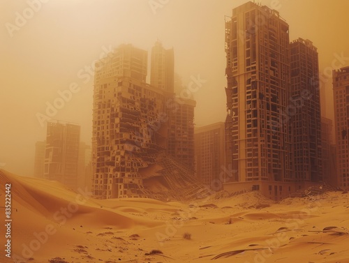 Bladerunner Dubai: Abandoned City Engulfed in a Sandstorm – Futuristic Dystopia Meets Deserted Metropolis