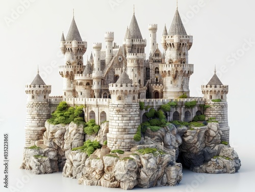 A majestic stone castle perched atop a rocky cliff, its towers reaching for the sky.