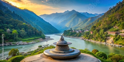 Tranquil mountain valley in Rishikesh, India with a Shiva Linga, representing yoga and meditation , Rishikesh, Uttarakhand, India, mountain, valley, Shiva Linga, Hinduism, spirituality