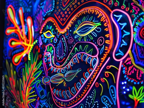Neon Art of Stomach of a Plant digesting insects,Tribal and ethnic art