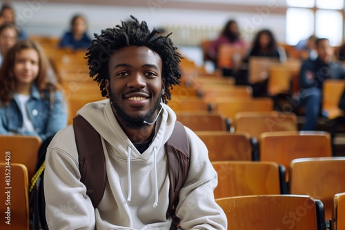Happy Afro American College Student in Lecture Hall
