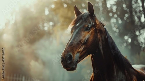 A close-up of a horse in a natural setting, suitable for use in outdoors-themed projects or animal-related imagery