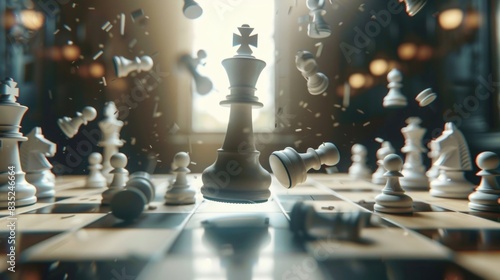 A close-up view of a chessboard filled with various chess pieces, ready for a game to begin