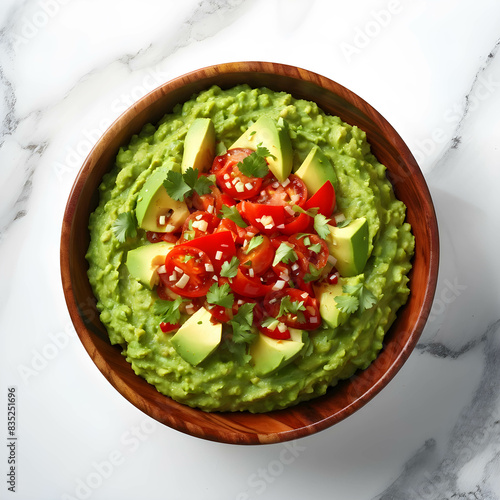 Mashed avocado blended with vibrant red chili peppers