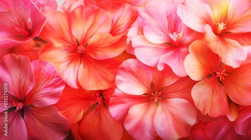 Close-up of vibrant pink and red geranium flowers in full bloom, showcasing intricate petal details and rich colors.