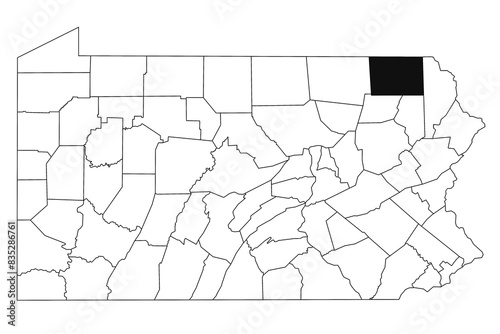 Map of Susquehanna County in Pennsylvania state on white background. single County map highlighted by black colour on Pennsylvania map. UNITED STATES, US