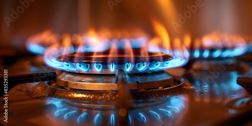 Blue Flames on Gas Stove A Symbol of the Global Gas Crisis. Concept Gas Crisis, Blue Flames, Symbolism, Energy Shortages, Global Impact