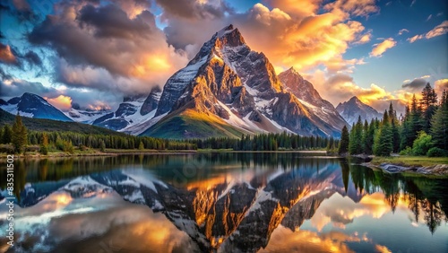 A breathtaking landscape of a majestic mountain peak reflecting the transformative power within , self-discovery, mindset, elevation, empowerment, inspiration, growth, achievement