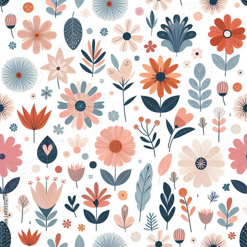 Trendy floral seamless pattern. Сute pastel colors of flowers. Rustic hacienda motifs. Summer prints for contemporary fabric design - floral and marble organic shapes. 