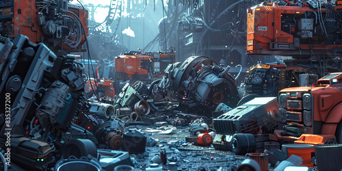 Cybernetic Junkyard: A junkyard filled with discarded cybernetic parts and machinery, with scavengers salvaging for valuable components among the scraps