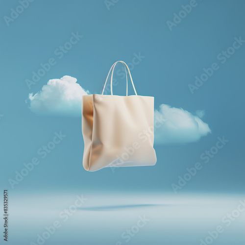 Paper bag on blue sky background,cloud