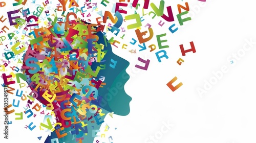 A person learning to read, reading comprehension, or language spoken along with an Autistic spectrum disorder or dyslexic disorder concept as a mental health symbol