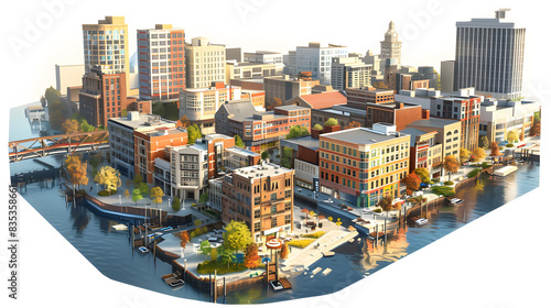 Downtown grand rapids is second largest metropolitan area in entire michigan state isolated on white background, hyperrealism, png 
