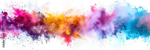 Ultrawide colorful paint explosion, wide white background, ink, colorful smoke cloud, rainbow colors, abstract colorful painting, vibrant paint splash, multicolor