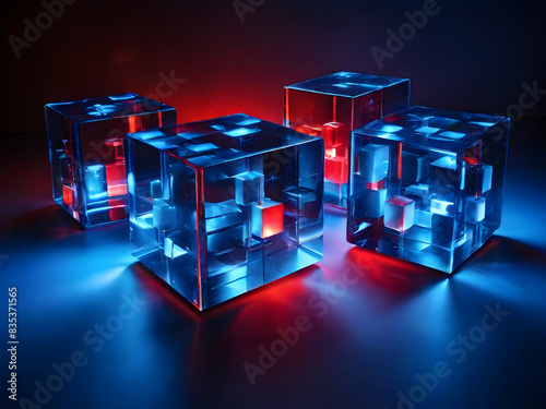 Glass cubes in a blue-red play of light