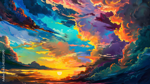 vibrant hues paint a dramatic masterpiece in the sky. generative ai