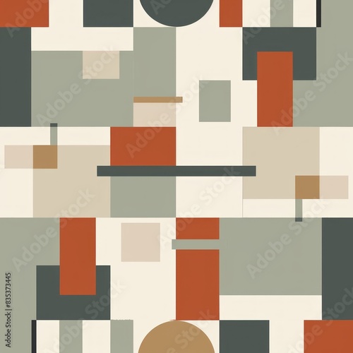 abstract seamless pattern, retro design style, simple shapes and lines, muted colors, geometric blocks, 2D flat vector illustration, seamless repeating patterns in the style of various artists