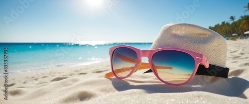 sun gllasses, hat and beach - it's holiday time!