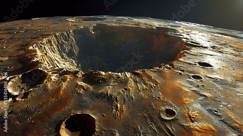 closeup of the surface of the asteroid Vesta within the Solar System showing its unique features and geological history