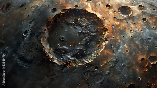 closeup of the surface of the asteroid Vesta within the Solar System showing its unique features and geological history