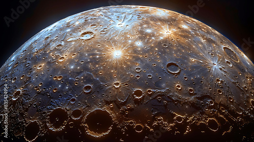 detailed image of the surface of Mercury with its numerous craters and rocky terrain
