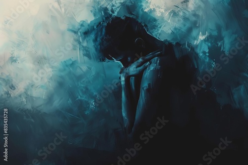 artistic representation of depression gloomy figure in darkness mental health concept digital art