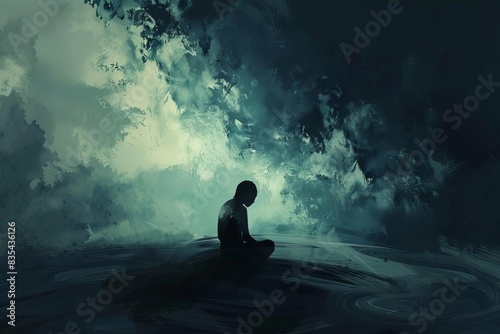 artistic representation of depression gloomy figure in darkness mental health concept digital art