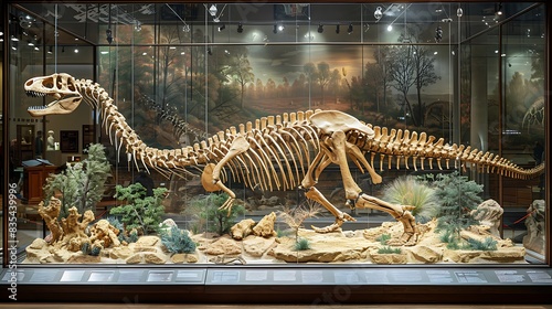 hyperrealistic fossil of a Plateosaurus with its bipedal stance and herbivorous teeth displayed in a museum exhibit