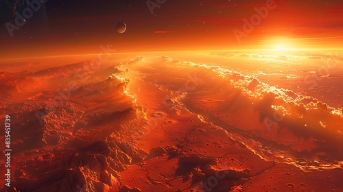 panoramic view of Mars' Valles Marineris showcasing its vast canyon system under the red Martian sky