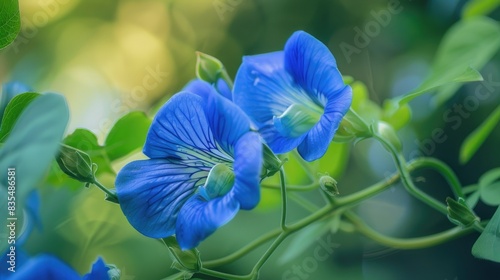 Centrosema virginianum flower known as Wild blue vine Blue bell and Wild pea Spurred Butterfly Pea flower belonging to the Fabaceae family a species of the butterfly pea group Close up pers