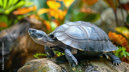 A photograph of a gray shell turtle