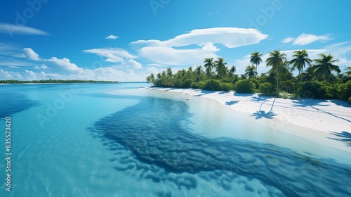Beautiful Tropical Beach with Clear Turquoise Waters and Swaying Palm Trees