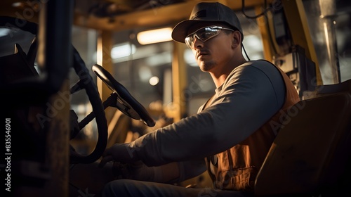 Young American worker intend to work in a heavy industrial factory. 