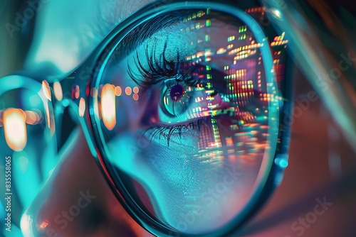 reflection of computer monitor in glasses closeup of eyes cyber security concept digital illustration