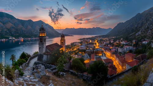 Panoramic evening view of the church, the old town