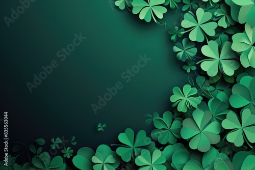 A close-up shot of a few shamrock leaves against a bright green background, perfect for St