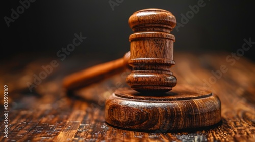 Close-up shot of a wooden judge's gavel resting on a block, symbolizing justice, authority, and judicial decisions within a legal context