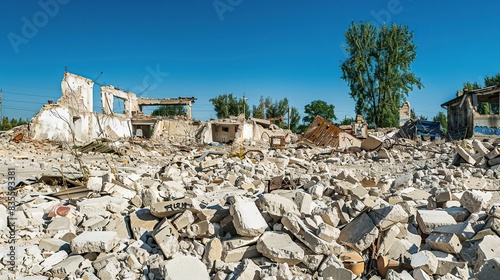 Concrete Rubble Landscape, The Aftermath of Demolition. Generative Ai
