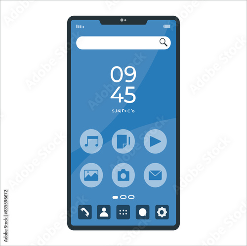 Smartphone home screen interface vector fluid template. Mobile app page pink and blue gradient design layout. Cellphone desktop screen with wavy bubbles. Application UI. Phone homescreen display. 1906