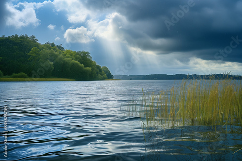 Beautiful lake view - bright interval between rain. Mazury, Poland.