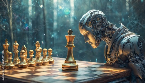 Artificial intelligence wins chess. A pawn beats a king. AI win, digital manager, business.